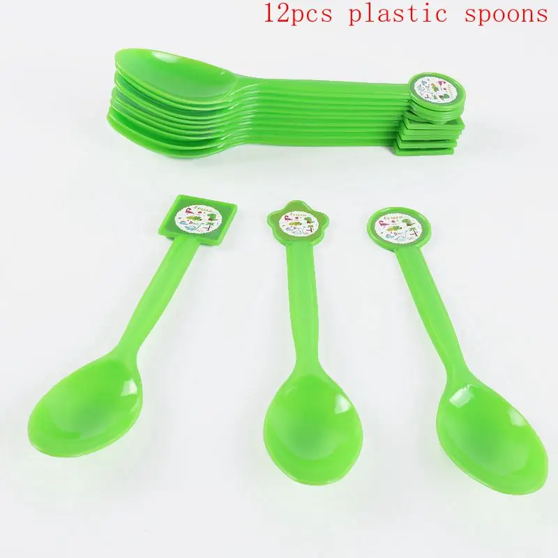 12pcs plastic spoons Реквизит Динозавр для вечеринки брелок для ключей динозавры кольцо браслеты ожерелья украшения для дня рождения подарок для детей Детские вечерние сувениры для душа - Цвет: 12pcs plastic spoons