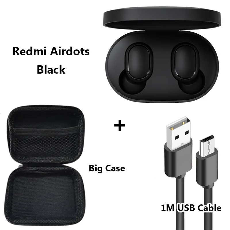 Xiaomi Redmi AirDots, беспроводные наушники с Bluetooth 5,0 и зарядкой, наушники-вкладыши, стерео, басы, наушники с управлением AI, с микрофоном, свободные наушники - Цвет: Add Cable Big Case