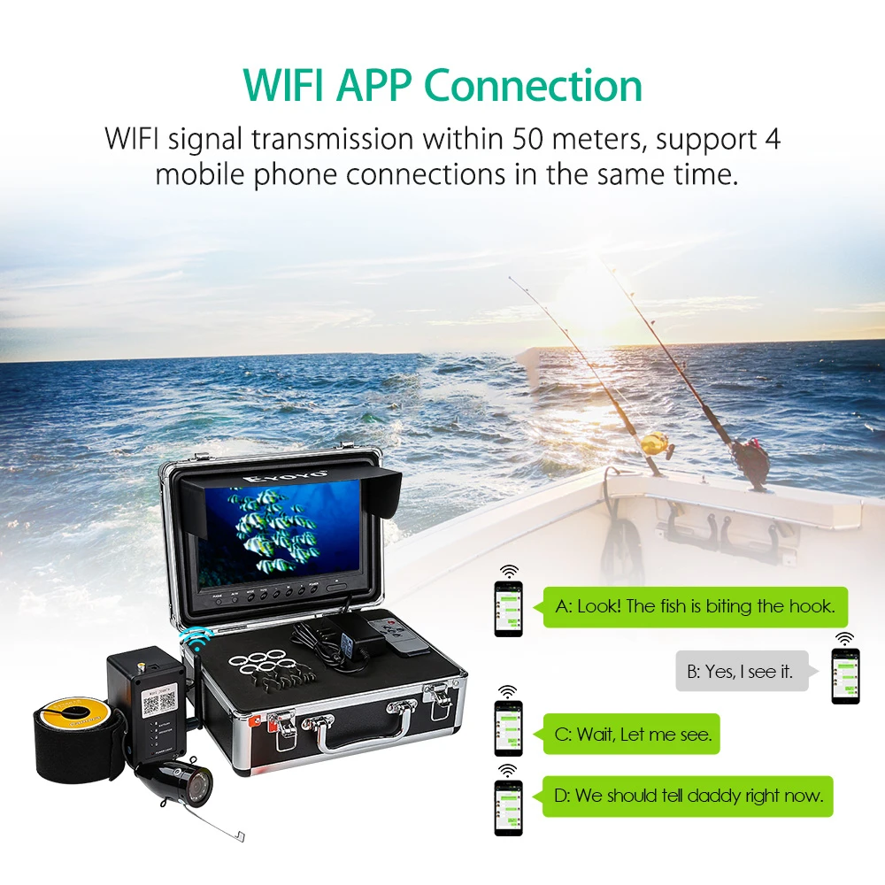 US $167.80 Eyoyo Wifi Wireless 15M Underwater Fishing Camera 8GB Video Recorder APP for iOS Android Fishing Depth FishFinder 1000TVL Camera