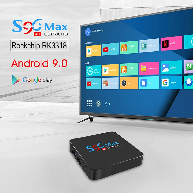 S96 MAX Android 9.0 TV BOX 4GB RAM 32GB Smart Media Player RK3318 Quad Core 4k HDR Set Top Box USB 3.0 BT 5G WIFI