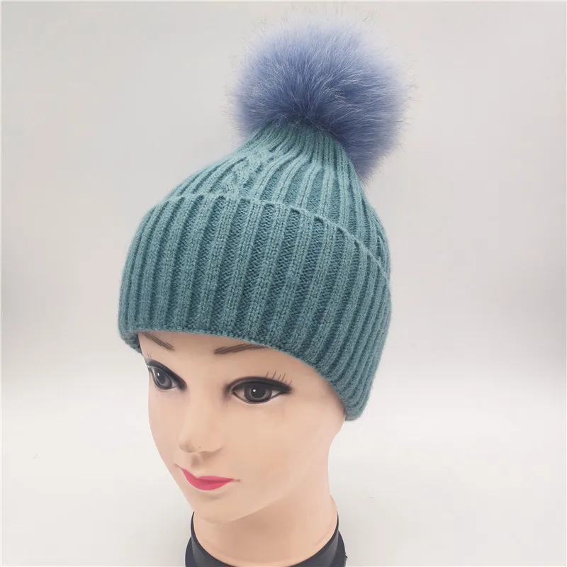 Девушка настоящий из енота, лисы, мех, грибы, кости, Skullies Beanies, Женская Толстая теплая вязаная шапка для гольфа