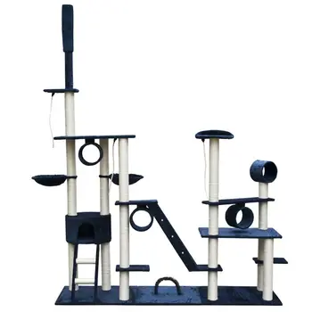 

Cat Tree Deluxe 90" - 102" Dark Blue Plush Cat Scratchers Cat Gym Multi-level Fully Functional Play Cente Big Luxury Household