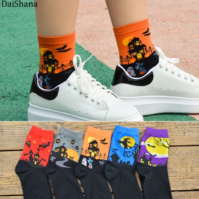 DaiShana-calcetines tobilleros de algodón para mujer, calcetín informal, con cabeza de calabaza, cálido, creativo, para fiesta de Halloween DaiShana-calcetines tobilleros de algodón para mujer, calcetín informal, con cabeza de calabaza, cálido, creativo, para fiesta de Halloween