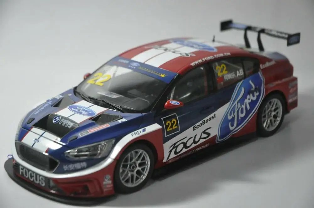 

1:18 Diecast Model for Ford Focus 2019 Blue Racing Car #22 Alloy Toy Car Miniature Collection Gifts Freestyle