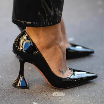 

New Sequins Goblet heel Basic Pumps Office Lady Business High Heel Party Shoes Women Strange Heel Pointed Toe Formal Shoes Women