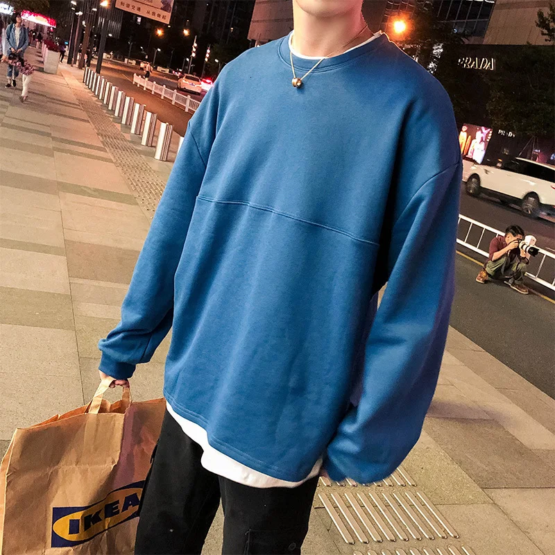 

Autumn New Hoodies Men Fashion Solid Color Casual Sweatshirt Men Streetwear Wild Hip Hop Loose Fake Two Hoodie Man Hoody M-2XL