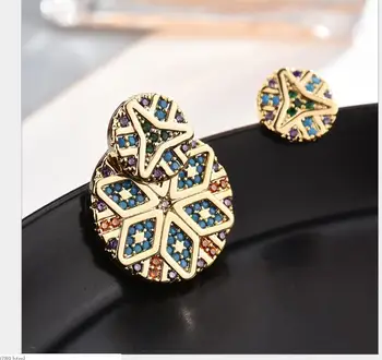 

Colorful tribal round earrings detachable two wearing gold yellow geometric pattern colorful striped geometric earrings