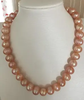 

gorgeous 10-12mm south sea baroque gold pink pearl necklace 18inch 925silver