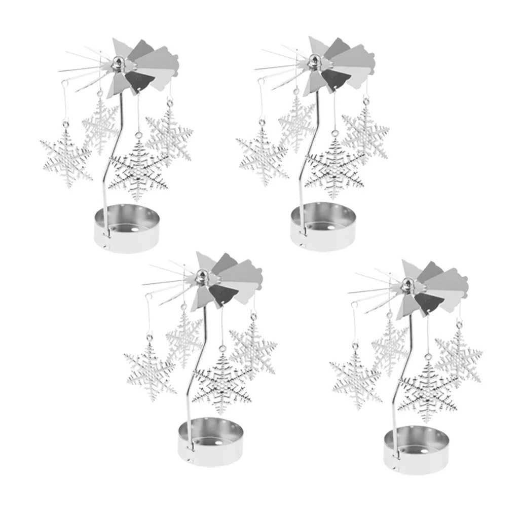 4 шт. спиннинговый подсвечник в виде снежинки посеребренный металлический