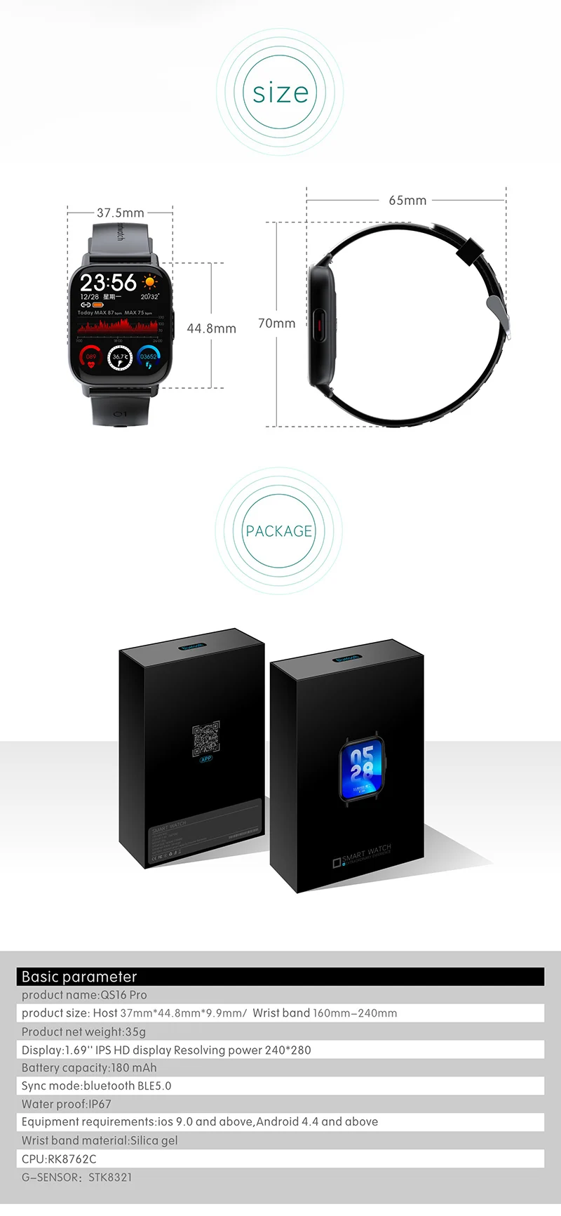 QS16 Pro Smart Watch Men DIY Face Body Temperature Waterproof Full Touch Screen Sports Fitness Tracker 2021 New Smartwatch