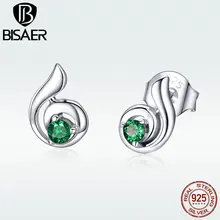 Серьги-гвоздики BISAER, 925 пробы, серебряные, зеленые, CZ, музыкальная мелодия, серьги-гвоздики для женщин, букле d'oreuilles Brincos Bijoux GAE010