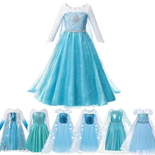MUABABY/платье принцессы Эльзы для девочек; Фантастический Детский костюм Снежной королевы с синими блестками; Детский карнавальный костюм Эльзы; праздничная одежда на Хэллоуин