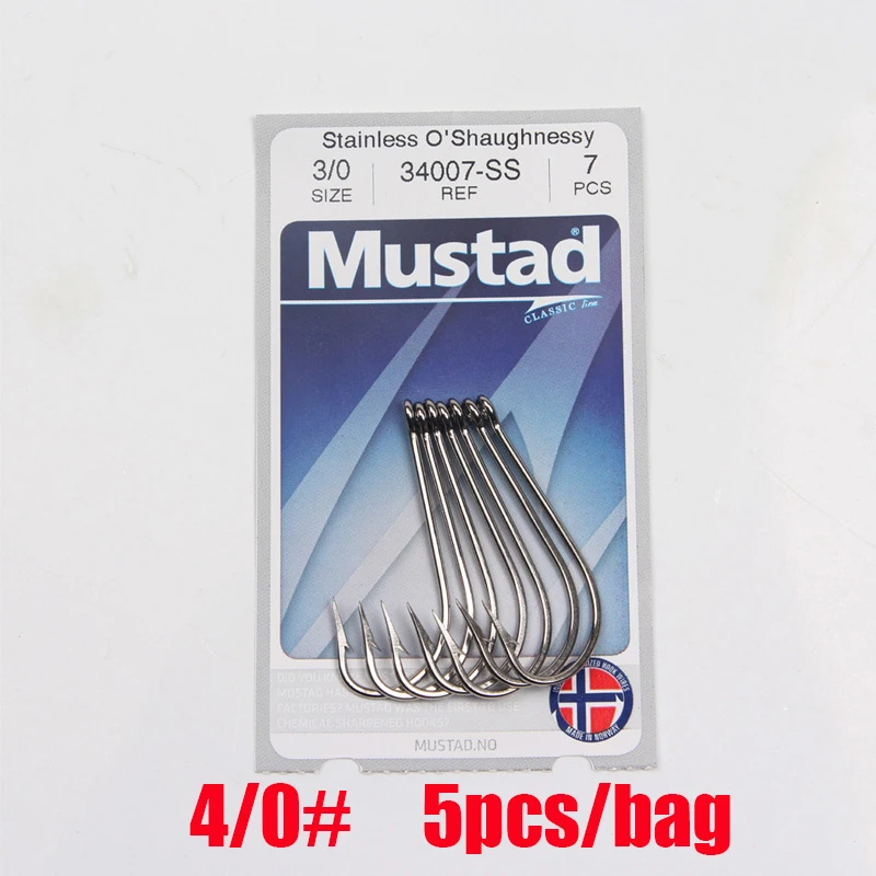 Mustad норвежский рыболовный крючок с высоким содержанием углерода, 8-8/0#, 34007SS - Цвет: 4-0