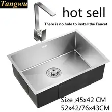 Кухонная ручная раковина одинарная мойка 304 пищевой нержавеющей стали. Горячая 45x42/52x42/76x43 см