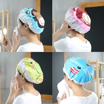 

Cute cartoon shower cap women hat for baths and saunas lace with elastic band spa cap for women and children Protective cap