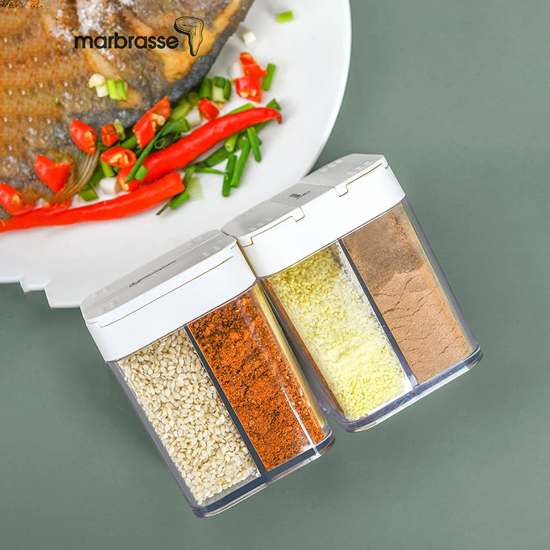 Seasoning Box Four-Divided Transparent Plastic Storage Box Cooking Bottle Seasoning Jar Hand-Press Household Kitchen Supplies 4