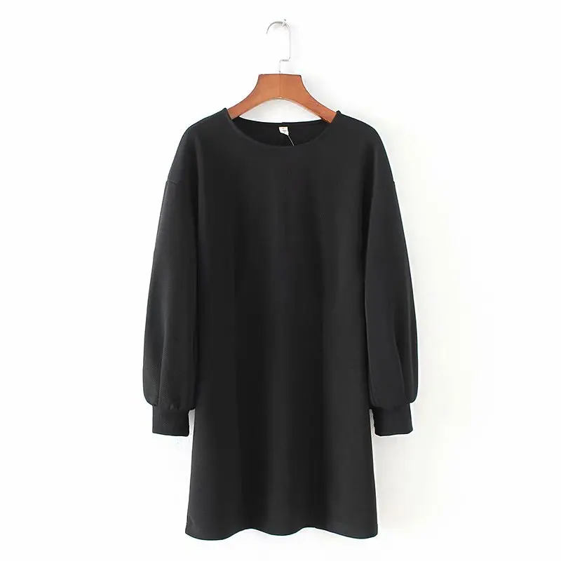 

QZ607 New Brief Women Black Color O Neck Puff Sleeve Autumn Dress European Design Vestidos