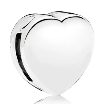 

New 925 Sterling Silver Bead Charm Reflexions Smooth Love Heart Clip Stopper Lock Beads Fit Pandora Bracelet Bangle Diy Jewelry