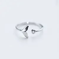 Exquisite Whale Tail Plain Band Ring Fish Earring Romantics Adjustable Opening Lover Rings Solid Ring Jewelry Gift 2