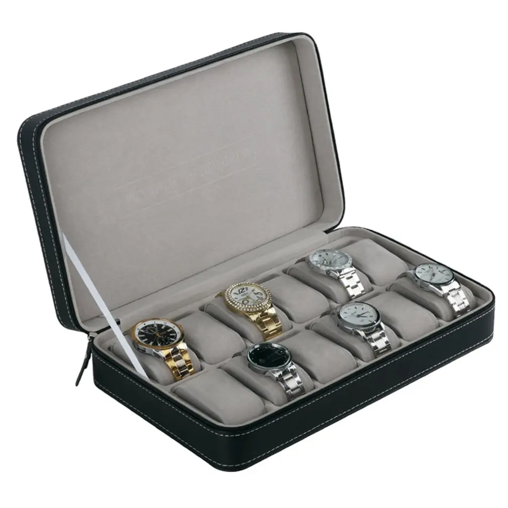 12 слотов коробка для хранения часов Органайзер на молнии простой стиль многофункциональный браслет дисплей шкатулка