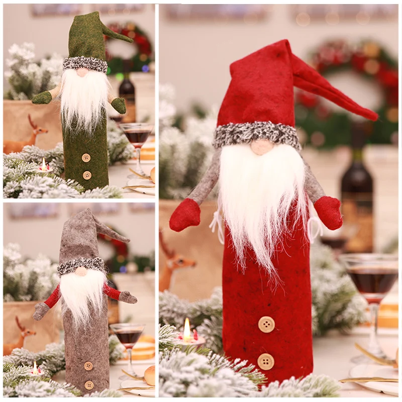 1* крышка бутылки вина одежда Рождественское украшение безликая Борода Санта-Клаус кукла Рождественское украшение стола