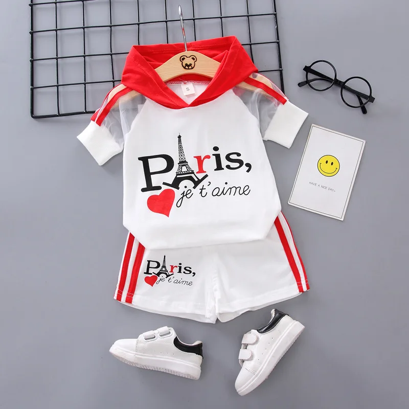 New Summer Children Fashion Clothing Baby Boy Girls Letter Hooded T Shirt Shorts 2Pcs/sets Kids Infant Clothes Toddler Tracksuit