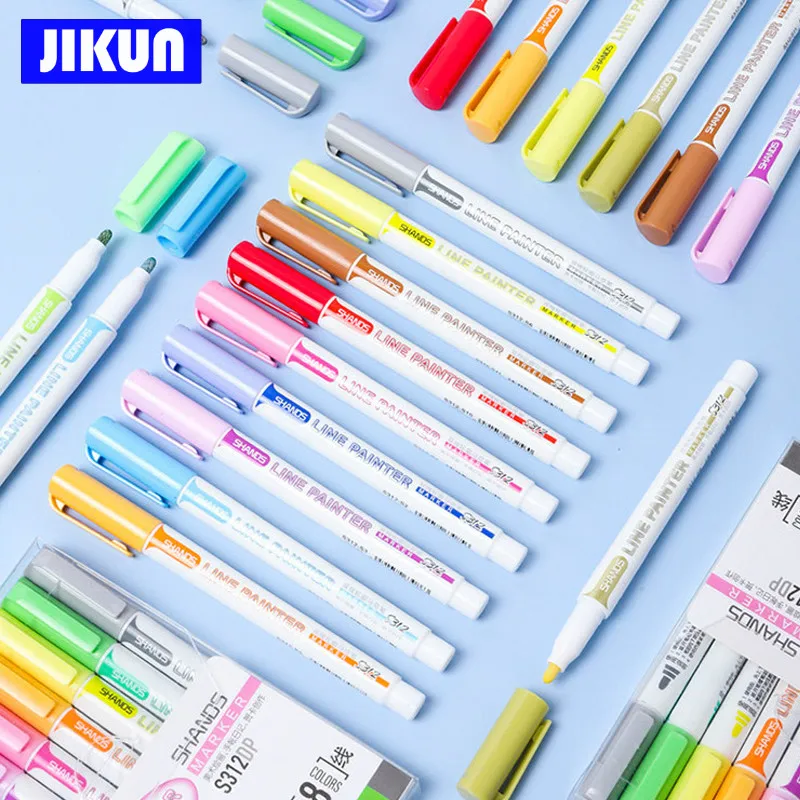 Double Line Makers Pen Set- JIKUN 8/12 Colors Highlighter Painter Bullet  Journal Supplies Shiny Outline Marker Set - AliExpress