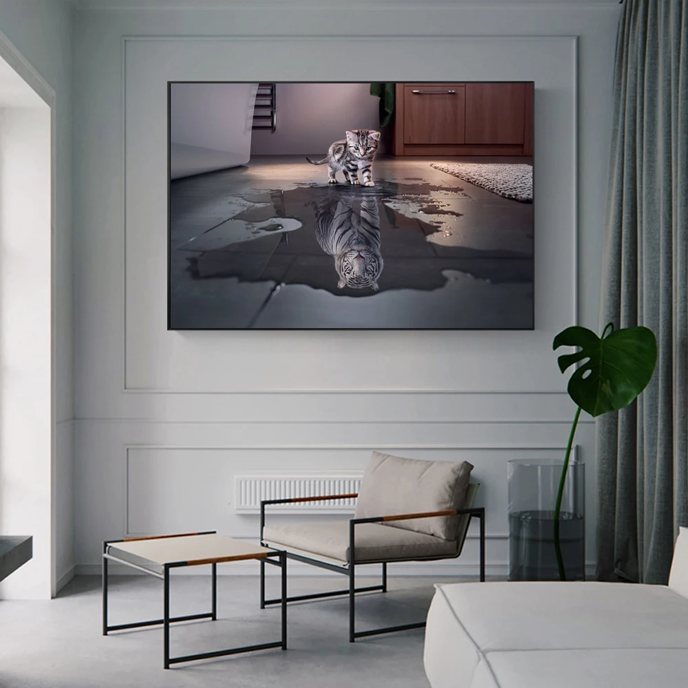 

Cat With Tiger Wall Paintings Print On Canvas Art Prints Animals Posters And Prints Modern Wall Pictures For Kids Room Cuadros