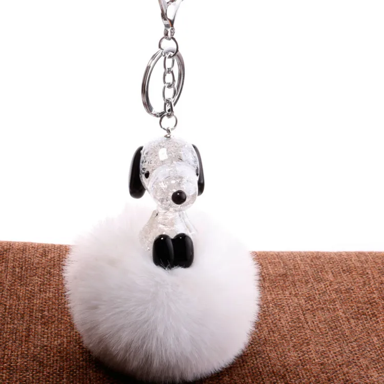 Стильный брелок с кристаллами и помпонами для собак, подвеска из искусственного меха кролика Рекс, женская сумка, подвеска для автомобиля