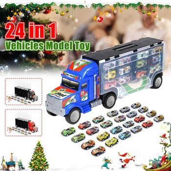 

Big Container Truck 24PCS Pull-Back Mini Car Game Map Vehicles Model Toy for Kid Boy Girl Christmas New Year Birthday Gift