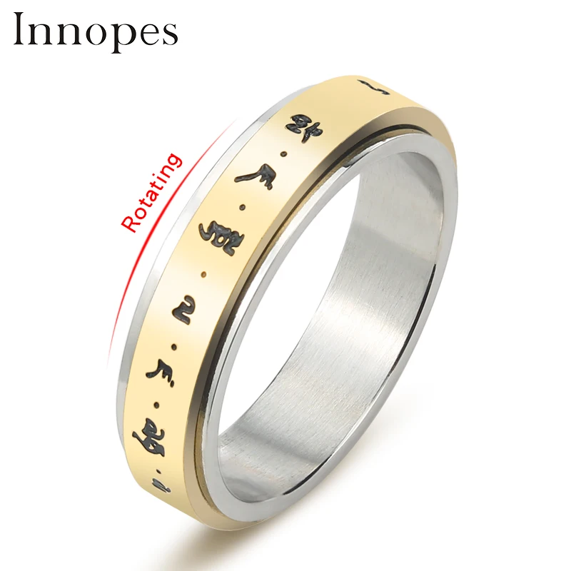 

Innopes Mens women Rings Stainless Steel Chinese Style Taoist Lucky Prayer silver Ring Fashion Jewelry Gift Accessories