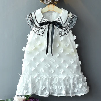 

Summer Girl Dress Kids New Baby Children Clothing Net Yarn Lace Lapel Princess Dress Party Cotton Baby Kids Dress