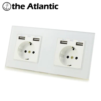 

Wall Plug Socket EU DE Double Socket Spain Russia 16A Electrical Outlet With 2100mA Dual USB Charger Port For Mobile 172 * 86mm