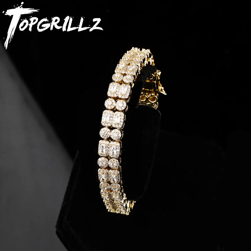 TOPGRILLZ 10 мм двойной ряд циркона круглый квадрат Iced Out золото серебро цвет личности хип хоп Barcelets