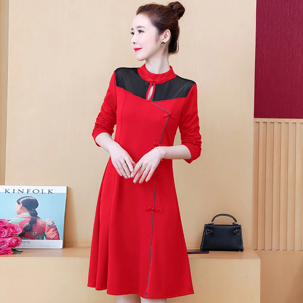 Китайское традиционное платье с длинным рукавом, Qipao, вечернее свадебное платье размера плюс, современный Cheongsam для женщин, молодых, улучшенное Qi Pao
