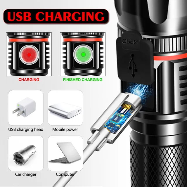 Суперъяркий светодиодный фонарик T6/L2 18650 лм с USB наконечники питания