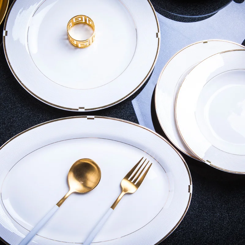 60 Heads Jingdezhen Ceramic Dinner Dish Kitchen Tableware Rice Bowl Soup Bowl Salad Noodles Bowl Plate Dish Bowl Dinnerware Set