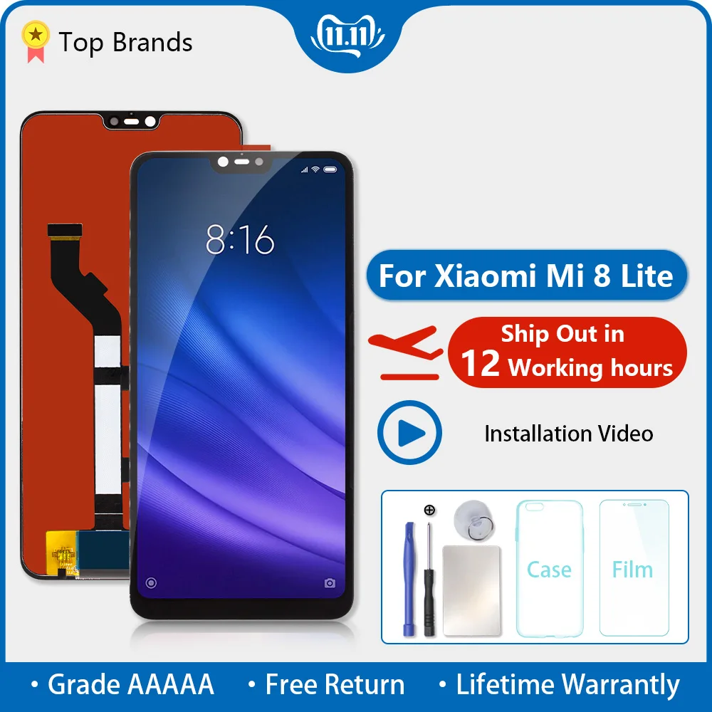 Оригинальный ЖК-дисплей для Xiaomi Mi 8 Lite сенсорный экран дигитайзер в сборе с рамкой