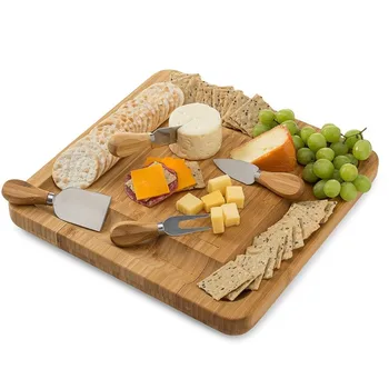 

A,Chinese nature bamboo Cheese Board with Cutlery Wood Charcuterie Platter Serving Meat Board with Slide-Out Drawer with 4 knife