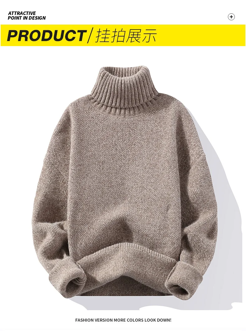crew neck sweater 2022 Winter Men Warm Turtleneck Sweaters Mens Slim Knitted High Neck Pullovers Autumn Male Solid Color Casual Knitwear knitted sweater men