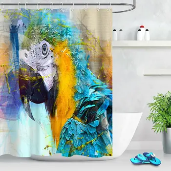 

Abstract Watercolor Parrot Bathroom Shower Curtain Set Waterproof Fabric Hooks