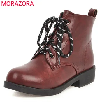 

MORAZORA 2020 wholesale big size 43 women ankle boots round toe lace up autumn winter boots fashion simple casual shoes ladies