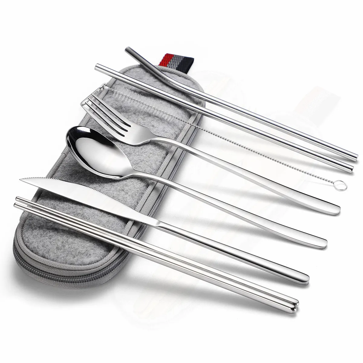 

Cutlery Set Travel Forks Knives Spoon Chopsticks Stainless Steel Cutlery Set Camping Straw Dinnerware Set Silverware Cutlery Bag