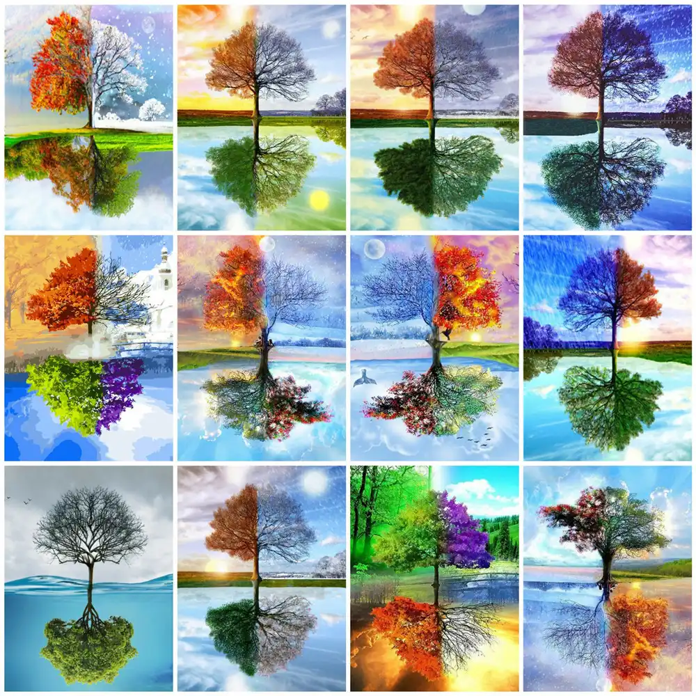 Huacan Mewarnai Dengan Nomor Musim Pohon Kit Dekorasi Rumah Gambar Lukisan Oleh Nomor Langit Pemandangan Handpainted Seni Hadiah Cat Dengan Nomor Aliexpress