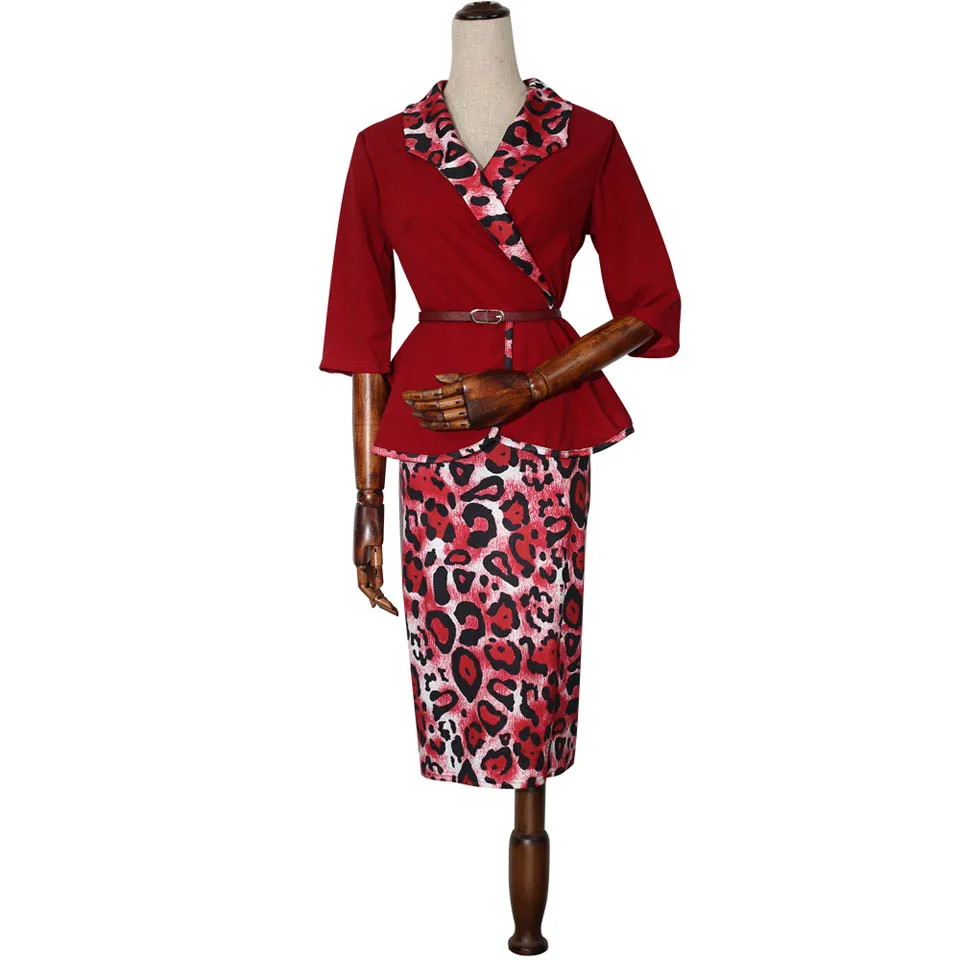 2019 Новое Элегантное платье в африканском стиле женский топ с отворотом и рюшами + леопардовая приталенная юбка африканская ткань для одежды