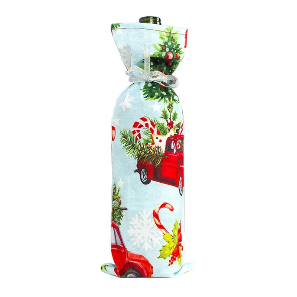 Светло-серый Christmas Wine Set Decoration Polyester Cotton Flannel Printed Christmas Wine Set Christmas Champagne Bottle Set - Цвет: Светло-серый