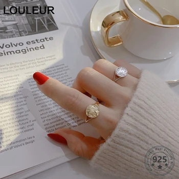 

LouLeur Genuine 925 Sterling Silver Round Ring Vintage Figure Adjustable Open Rings for Women Female Luxury Fine Jewelry Gifts