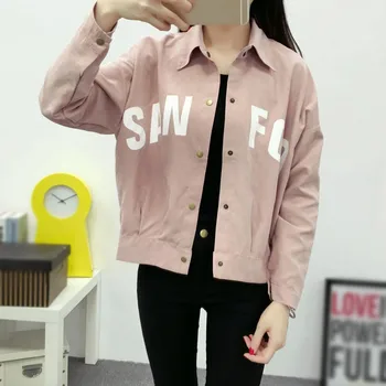 

Women Letter Printed Long Sleeve Casual Jacket Autumn Fashion Loose Lapel Coat Ladies Sweet Jackets Outerwear