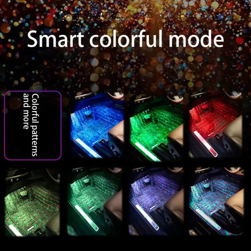 7 цветов USB светодиодный RGB Авто декоративная лампа для автомобиля окружающая ступня Звездный светильник интерьерный неоновый атмосферный светильник музыкальный голосовой контроль