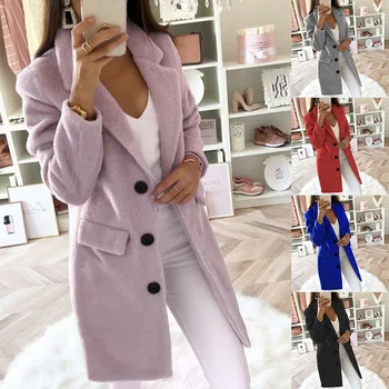 

Fashion Autumn Long Coat Women Turn Down Collar Solid Yellow Coat Casual Lady Slim Elegant Blends Outerwear Clothes2